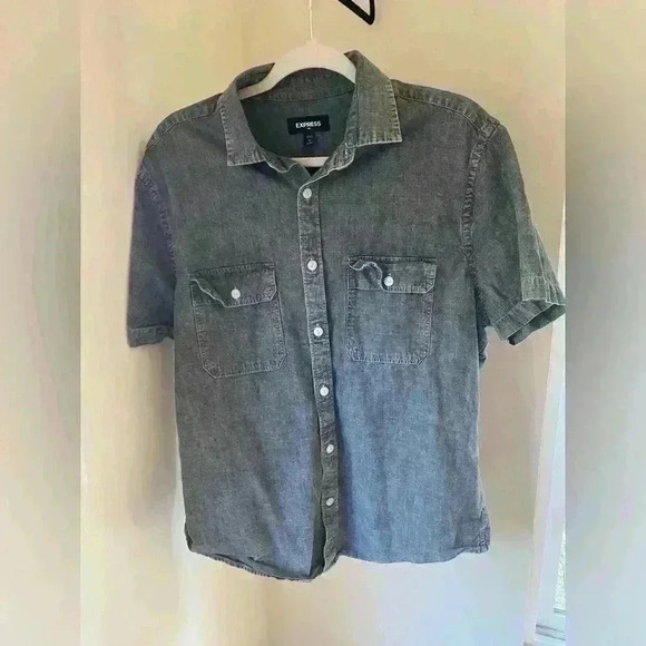Express Men's Double Pockets Shirt Sleeve Slim Fit Shirt Size Large Gray - Picture 1 of 3